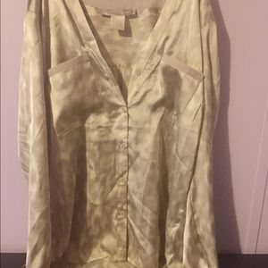 Beige Button Up High Low Blouse